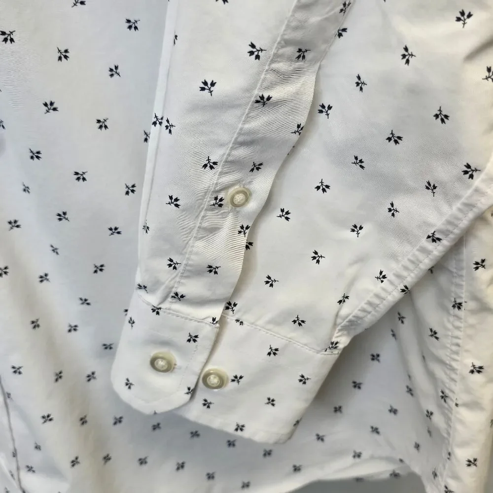 Banana Republic Mens L Tech Stretch Cotton White Blue Floral Pattern Shirt